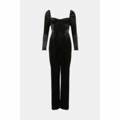 Warehouse Velvet Lace Mix Square Neck Wide Leg Jumpsuit For Female -Warehouse Sales Store unnamed file 3359