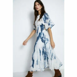 Warehouse Tie Dye Voile Tie Back Midi Dress For Female