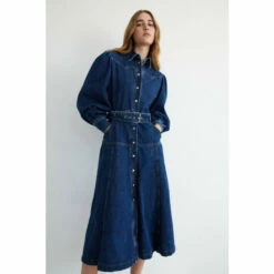 Warehouse Denim Western Style Belted Midi Dress For Female