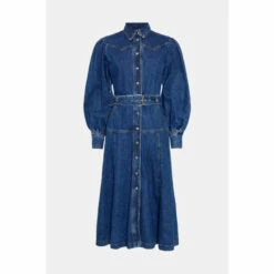 Warehouse Denim Western Style Belted Midi Dress For Female -Warehouse Sales Store unnamed file 3434