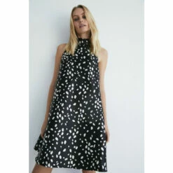 Warehouse Dalmatian Print Satin Twill Bow Back A Line Mini Dress For Female -Warehouse Sales Store unnamed file 3453