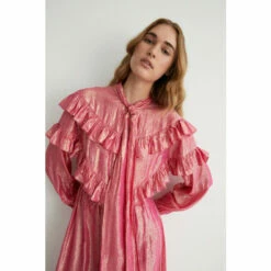 Warehouse Sparkle Ruffle Detail Tie Neck Maxi Dress For Female -Warehouse Sales Store unnamed file 3499