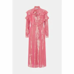 Warehouse Sparkle Ruffle Detail Tie Neck Maxi Dress For Female -Warehouse Sales Store unnamed file 3501