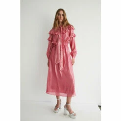 Warehouse Sparkle Ruffle Detail Tie Neck Maxi Dress For Female -Warehouse Sales Store unnamed file 3502