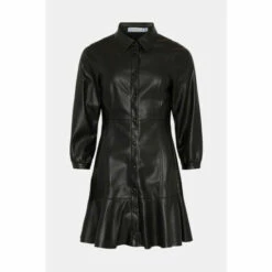 Warehouse Pu Fluted Hem Shirt Dress For Female -Warehouse Sales Store unnamed file 3517
