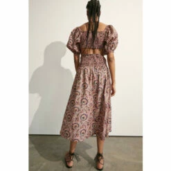 Warehouse Paisley Square Neck Puff Sleeve Midi Dress For Female -Warehouse Sales Store unnamed file 3528