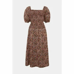 Warehouse Paisley Square Neck Puff Sleeve Midi Dress For Female -Warehouse Sales Store unnamed file 3529