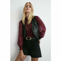 Warehouse Petite Recycled Polyester Animal Tie Neck Blouse For Female -Warehouse Sales Store unnamed file 3561