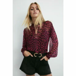 Warehouse Petite Recycled Polyester Animal Tie Neck Blouse For Female -Warehouse Sales Store unnamed file 3562