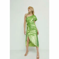 Warehouse Sequin Asymmetric Ruched Midi Dress For Female