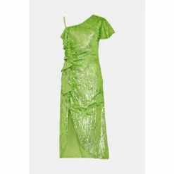Warehouse Sequin Asymmetric Ruched Midi Dress For Female -Warehouse Sales Store unnamed file 3571