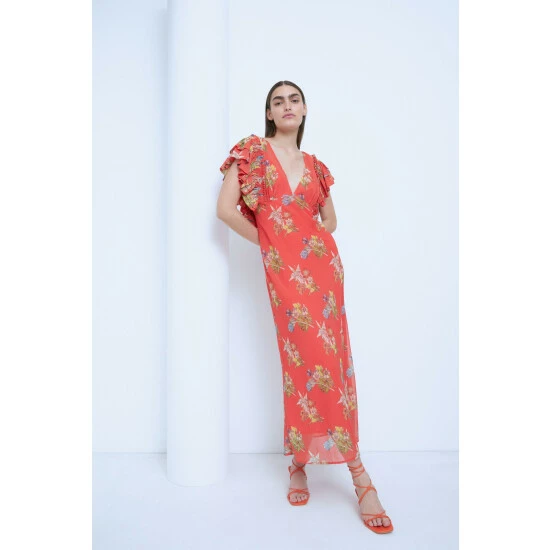 Warehouse WH X The British Museum: The Charles Rennie Mackintosh Collection Ruffle Maxi Dress In Floral For Female 3 Warehouse WH X The British Museum: The Charles Rennie Mackintosh Collection Ruffle Maxi Dress In Floral For Female