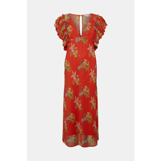 Warehouse WH X The British Museum: The Charles Rennie Mackintosh Collection Ruffle Maxi Dress In Floral For Female 6 Warehouse WH X The British Museum: The Charles Rennie Mackintosh Collection Ruffle Maxi Dress In Floral For Female - Image 4