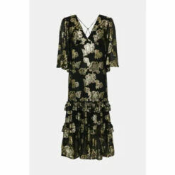 Warehouse Sparkle Jacquard V Neck Frill Maxi Dress For Female -Warehouse Sales Store unnamed file 3654