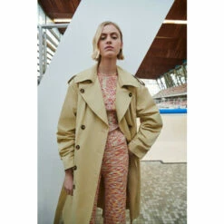 Warehouse Gathered Sleeve Trench For Female