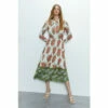 Warehouse Pleated Floral Border Print Zip Collar Midi Dress For Female