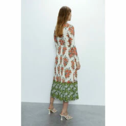 Warehouse Pleated Floral Border Print Zip Collar Midi Dress For Female -Warehouse Sales Store unnamed file 3723