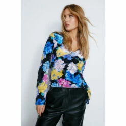 Warehouse Floral Print Velvet Cut Out Corset Style Top For Female -Warehouse Sales Store unnamed file 3728