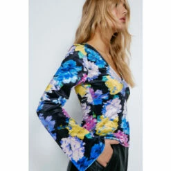 Warehouse Floral Print Velvet Cut Out Corset Style Top For Female -Warehouse Sales Store unnamed file 3732