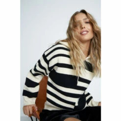 Warehouse Mixed Stripe Zip Neck Knit Jumper For Female -Warehouse Sales Store unnamed file 3737