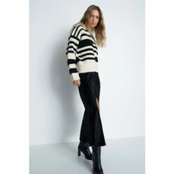 Warehouse Mixed Stripe Zip Neck Knit Jumper For Female -Warehouse Sales Store unnamed file 3738