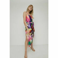 Warehouse Abstract Print Plisse Tie Waist Cami Midi Dress For Female