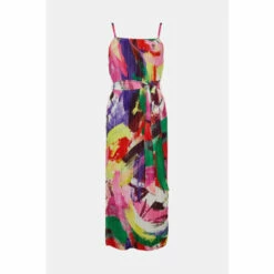 Warehouse Abstract Print Plisse Tie Waist Cami Midi Dress For Female -Warehouse Sales Store unnamed file 3742