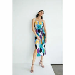 Warehouse Abstract Print Plisse Tie Waist Cami Midi Dress For Female -Warehouse Sales Store unnamed file 3744