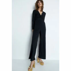 Warehouse Jersey Crepe Twist Front V Neck Jumpsuit For Female