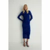 Warehouse Flocked Mesh Funnel Neck Midi Dress For Female