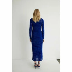 Warehouse Flocked Mesh Funnel Neck Midi Dress For Female -Warehouse Sales Store unnamed file 3761