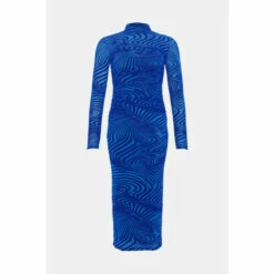 Warehouse Flocked Mesh Funnel Neck Midi Dress For Female -Warehouse Sales Store unnamed file 3762
