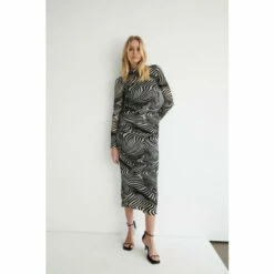 Warehouse Flocked Mesh Funnel Neck Midi Dress For Female -Warehouse Sales Store unnamed file 3764