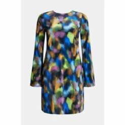 Warehouse Art Print Velvet Shift Flare Sleeve Mini Dress For Female -Warehouse Sales Store unnamed file 3782