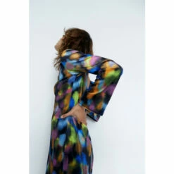 Warehouse Art Print Velvet Shift Flare Sleeve Mini Dress For Female -Warehouse Sales Store unnamed file 3783