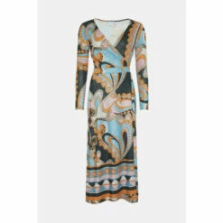 Warehouse Metallic Daisy Border Print Wrap Midi Dress For Female -Warehouse Sales Store unnamed file 3788