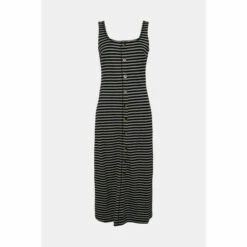 Warehouse Pique Striped Button Through Flatlock Midi Dress For Female -Warehouse Sales Store unnamed file 3803