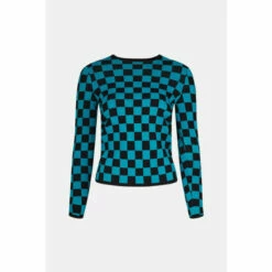 Warehouse Checkerboard Jacquard Open Back Knit Jumper For Female -Warehouse Sales Store unnamed file 3820
