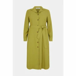Warehouse Plus Size Fluid Twill Button Through Belted Shirt Dress For Female -Warehouse Sales Store unnamed file 3825