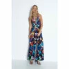 Warehouse Floral Print Velvet Halter Neck Wide Leg Jumpsuit For Female
