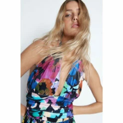 Warehouse Floral Print Velvet Halter Neck Wide Leg Jumpsuit For Female -Warehouse Sales Store unnamed file 3828