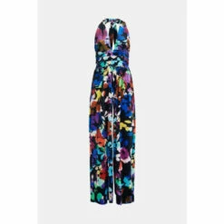 Warehouse Floral Print Velvet Halter Neck Wide Leg Jumpsuit For Female -Warehouse Sales Store unnamed file 3830