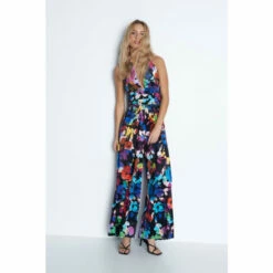 Warehouse Floral Print Velvet Halter Neck Wide Leg Jumpsuit For Female -Warehouse Sales Store unnamed file 3832