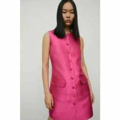 Warehouse Button Through Satin Twill Shift Dress For Female