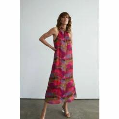 Warehouse Abstract Metallic Plisse Halter Midi Dress For Female -Warehouse Sales Store unnamed file 3863