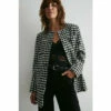 Warehouse Dogstooth Tweed Long Line Jacket For Female