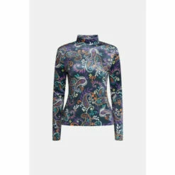 Warehouse Paisley Print Velvet Funnel Neck Top For Female -Warehouse Sales Store unnamed file 3933