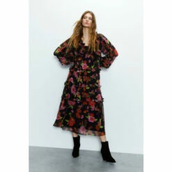 Warehouse Floral Chiffon Ruffle Maxi Dress For Female