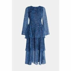 Warehouse Animal Layered Chiffon Belted Midi Dress For Female -Warehouse Sales Store unnamed file 3960