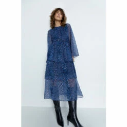 Warehouse Animal Layered Chiffon Belted Midi Dress For Female -Warehouse Sales Store unnamed file 3962